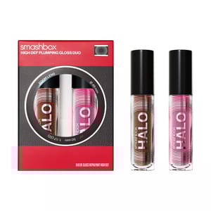 Smashbox High Def Plumping Gloss Duo includes two shades, one brown and one pink, in a packaging designed like a camera zoom lens.