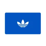 Blue rectangular card featuring the Adidas Trefoil logo in white, symbolizing the brand's connection to sports and casual apparel.