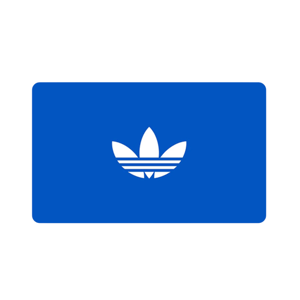 Blue rectangular card featuring the Adidas Trefoil logo in white, symbolizing the brand's connection to sports and casual apparel.