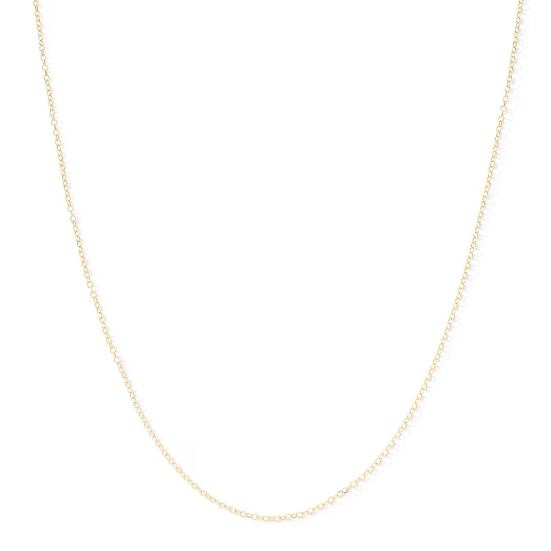 Gold chain necklace with fine links.