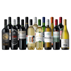 Assorted wine bottles featuring various labels and styles, including red and white wines from different regions.