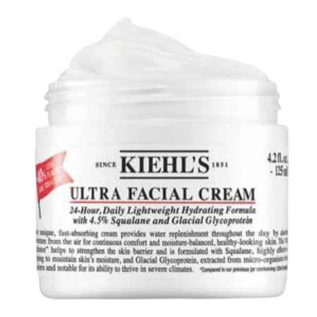 Kiehl's Ultra Facial Cream, a 24-hour lightweight hydrating formula, contains 4.5% squalane and glacial glycoprotein. Size: 4.2 fl. oz. (125 ml).