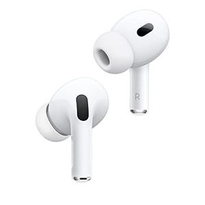 White, wireless in-ear headphones with silicone ear tips and short stems, featuring integrated touch controls and noise cancellation technology.