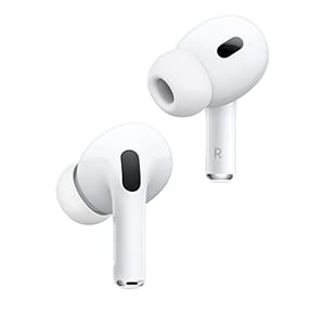 White, wireless in-ear headphones with silicone ear tips and short stems, featuring integrated touch controls and noise cancellation technology.