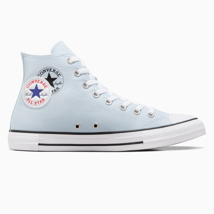 A light blue high-top Converse Chuck Taylor All Star sneaker.