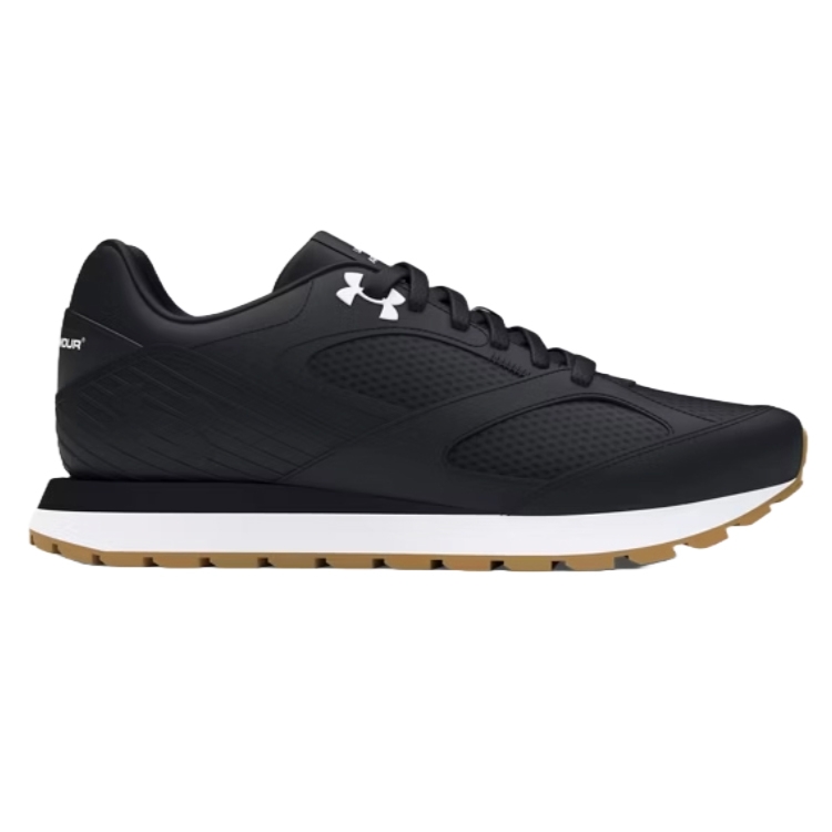 Under Armour Jogger Shoes feature a black upper with a sleek design, white midsole, and gum outsole. The shoes have the brand's logo on the side, offering a sporty and stylish look suitable for casual wear.