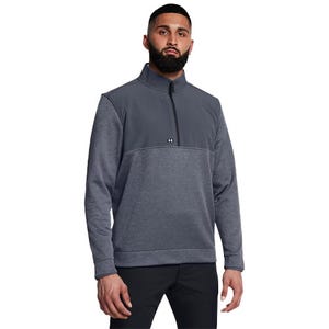 Men's dark gray Under Armour 1/2 Zip Sweater Fleece with a stand collar, featuring a contrasting upper panel and the Under Armour logo at the chest.