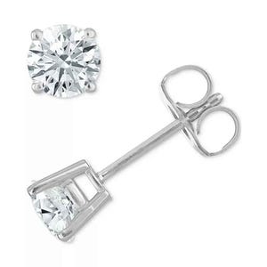 A pair of 1/2ct round diamond stud earrings set in four-prong white metal settings with butterfly backings.
