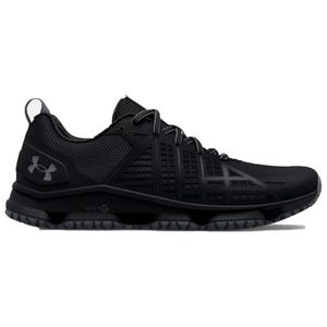 Under Armour Micro G Tactical Shoes in black feature a durable mesh upper, low-profile design, Micro G cushioning for comfort, and a grippy rubber outsole for traction.