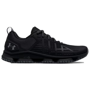 Under Armour Micro G Tactical Shoes in black feature a durable mesh upper, low-profile design, Micro G cushioning for comfort, and a grippy rubber outsole for traction.