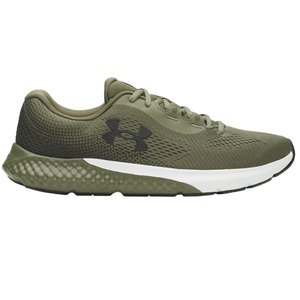 Olive green athletic shoe with a mesh upper, black logo, and white midsole designed for running or casual wear.