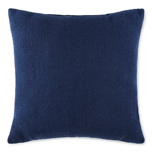 Square navy blue throw pillow with a textured fabric.