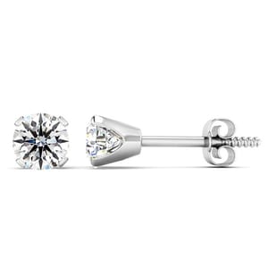 Round-cut lab-grown diamond stud earrings in a four-prong setting, featuring screw-back posts and a total weight of 1/2 carat.
