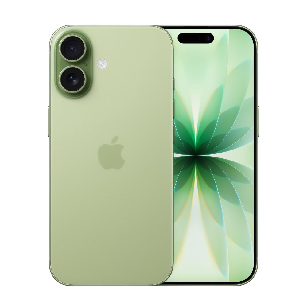 Green iPhone 15 and iPhone 15 Plus shown, featuring dual rear cameras and a display with a green floral wallpaper.