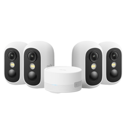A set of four wireless security cameras with a base station, branded as Eufy, designed for home surveillance.