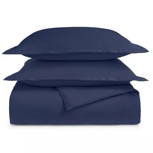 Charter Club 550TC Cotton Duvet Set in deep navy includes a duvet cover and pillow shams, crafted from 550 thread count cotton for a soft and smooth texture.