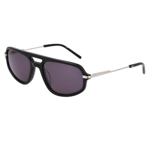 Black aviator sunglasses with silver metal arms and dark tinted lenses.