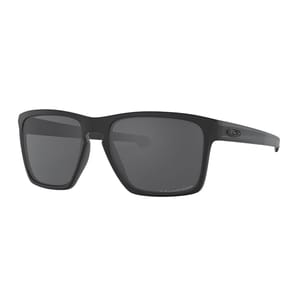 Oakley Sliver Sunglasses feature a sleek, rectangular frame with black polarized lenses and a matte finish. The design includes a small logo on the temple, offering a stylish and functional eyewear option.