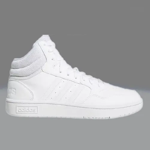 White high-top Adidas sneaker with a classic design.