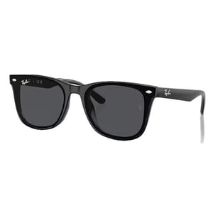 Black Ray-Ban sunglasses with a classic wayfarer design and dark lenses, featuring the Ray-Ban logo on the side.