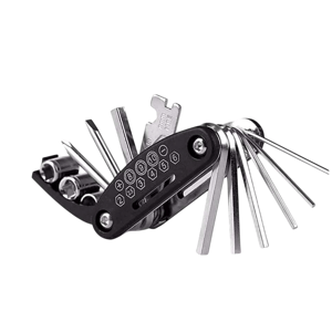 A 16-in-1 multifunctional tool featuring various tools like hex wrenches, screwdrivers, and a socket set, compactly designed for portability and convenience.