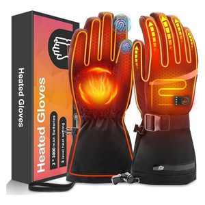 Heated gloves with touchscreen capability, featuring 3 heat settings and equipped with two 3000mAh batteries.