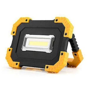 Portable LED work light with yellow and black casing.