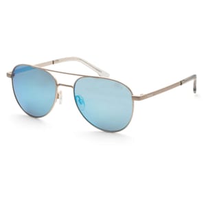 Bolle Women's Sunglasses feature a classic aviator design with thin metallic frames and blue-tinted lenses. They have adjustable nose pads and white arm tips for comfort.