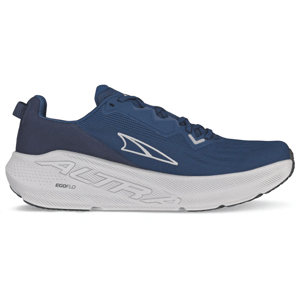 Blue athletic shoe with a thick white sole, featuring the brand name \“ALTRA\“ and \“EGOFLO\“ on the side.