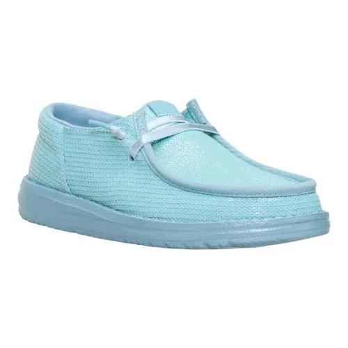 A light blue casual shoe with a textured surface, lace-up design, and a low-profile sole.