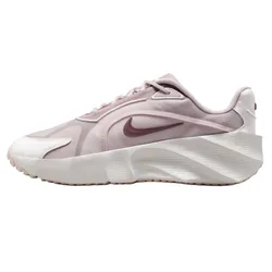 A light pink and white sneaker with a prominent Swoosh logo on the side and a textured, sculpted midsole.