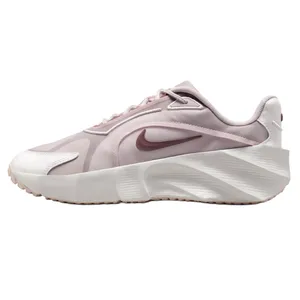 A light pink and white sneaker with a prominent Swoosh logo on the side and a textured, sculpted midsole.