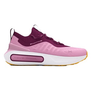 Pink and maroon athletic shoe with a thick white sole and yellow outsole, featuring \“Phantom 3\“ and \“HOVR\“ branding.