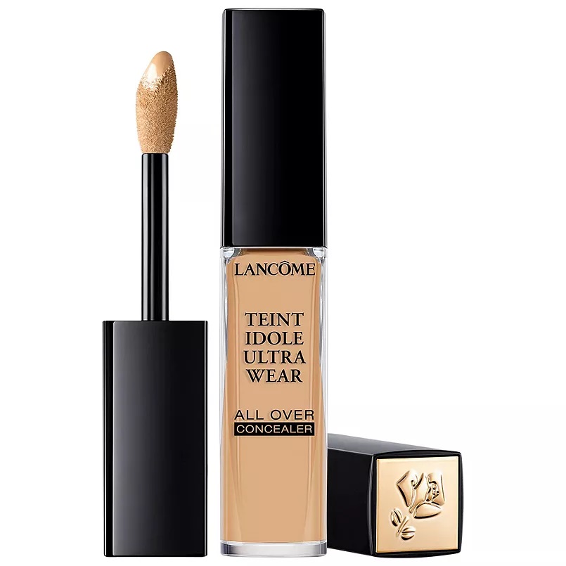 Lancôme Teint Idole Ultra Wear all-over concealer with applicator wand, featuring black cap and golden logo on base.