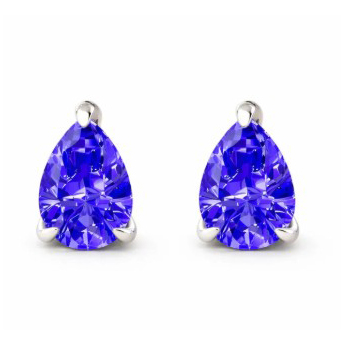 Pair of teardrop-shaped blue gemstone earrings set in a silver-tone clasp.