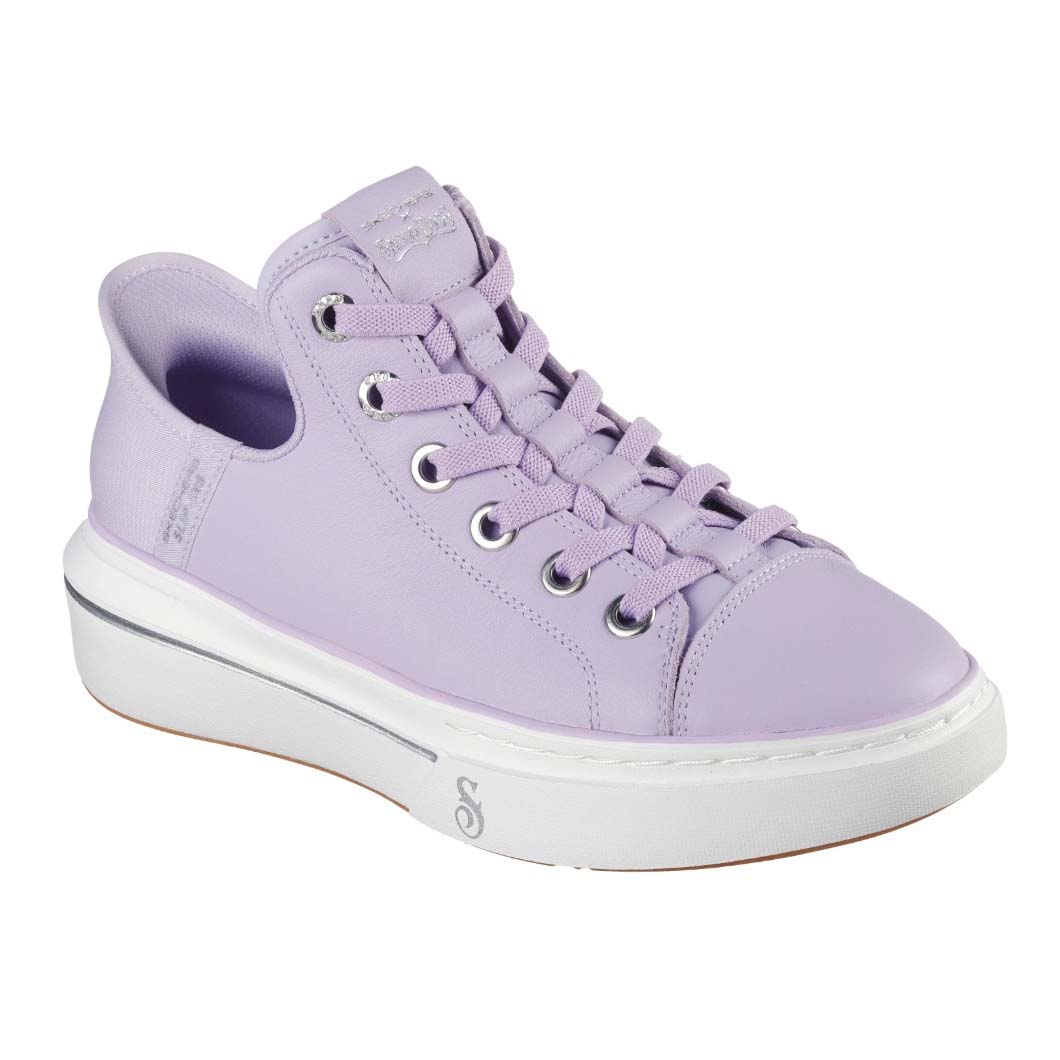 A light purple sneaker with a lace-up design, featuring metal eyelets and a white sole with a subtle logo detail along the side.