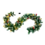 Cordless garland with attached lights, features no assembly and no plug-in required; just add batteries.