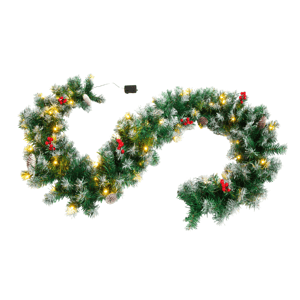 Cordless garland with attached lights, features no assembly and no plug-in required; just add batteries.