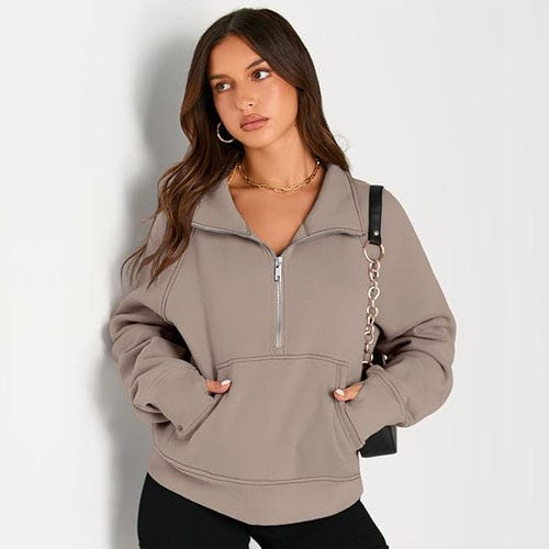 brown half zip sweater