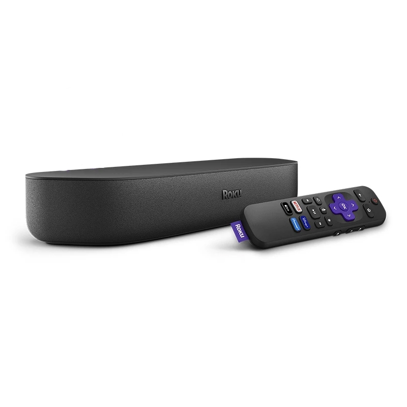 Roku 4K Streambar with remote, combines a streaming media player and speaker, offering enhanced audio and 4K streaming capabilities.