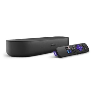 Roku 4K Streambar with remote, combines a streaming media player and speaker, offering enhanced audio and 4K streaming capabilities.