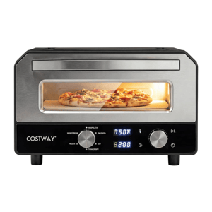 Compact pizza oven with digital controls and preset modes, designed for various pizza styles like Neapolitan and New York. Brand: Costway.
