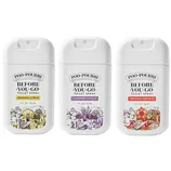 Three Poo-Pourri Before-You-Go Toilet Sprays are shown in 1 fl oz bottles, featuring Original Citrus, Lavender Vanilla, and Tropical Hibiscus scents.