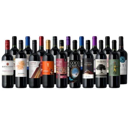 A selection of various wine bottles, likely featuring different varietals and labels.