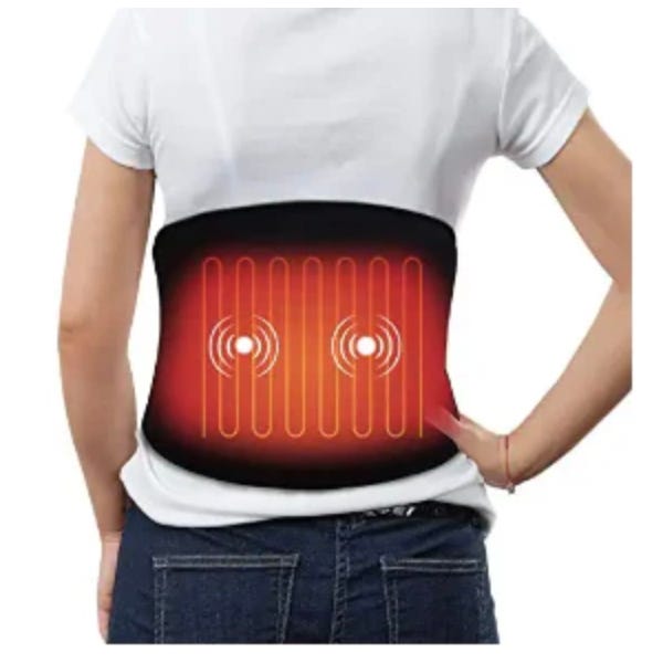 A person is wearing a white shirt with a graphic design simulating a heated stove burner on the lower back.