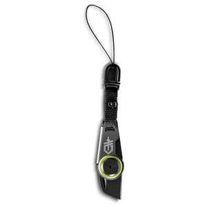 The Utility Zip Blade Knife features a compact, black design with a lanyard and a green-accented circular grip. It's suitable for quick, small cutting tasks.