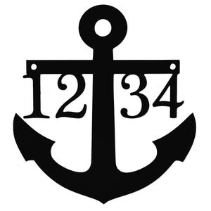 A decorative anchor-shaped address sign displaying the numbers \“1234.\“