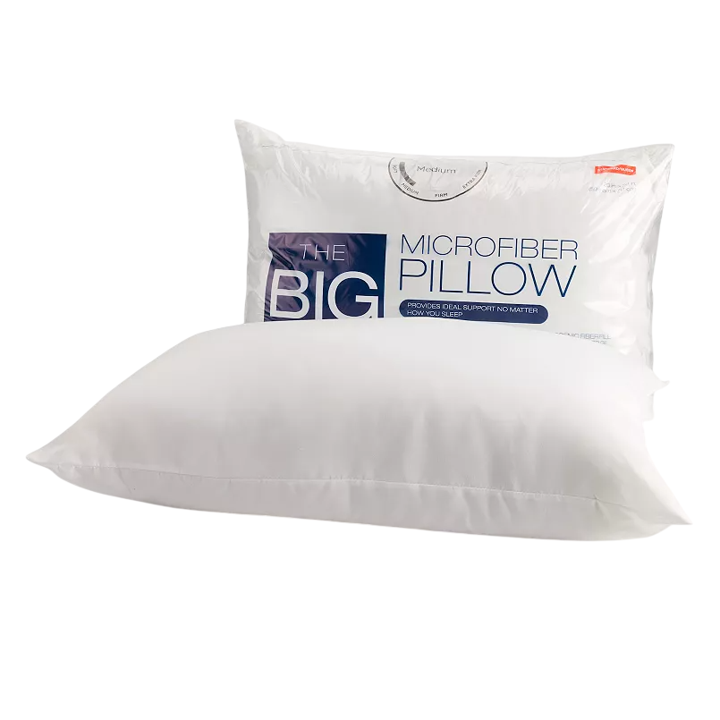 Microfiber pillow labeled \“The Big Pillow,\“ offering medium support for optimal sleep.