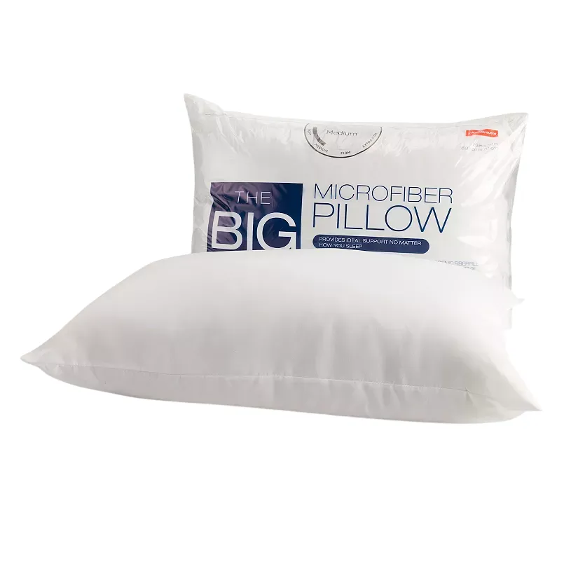 Microfiber pillow labeled \“The Big Pillow,\“ offering medium support for optimal sleep.