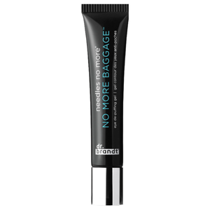 Dr. Brandt Needles No More NO MORE BAGGAGE is an eye de-puffing gel designed to reduce puffiness and smooth the eye contour. It comes in a black tube with a silver cap.